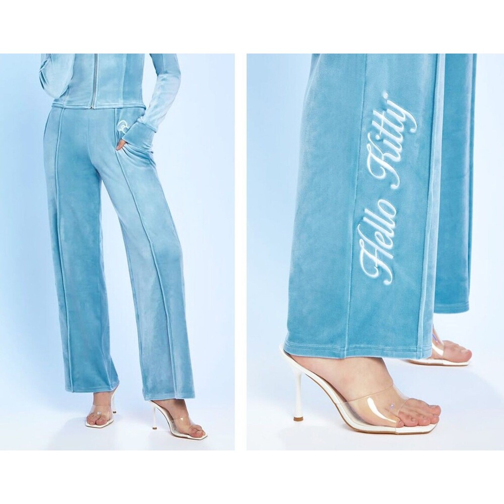 NEW Small Sanrio HeLLO KiTTY x FoReVeR 21 Blue Angel Velour Track Suit Pants NWT